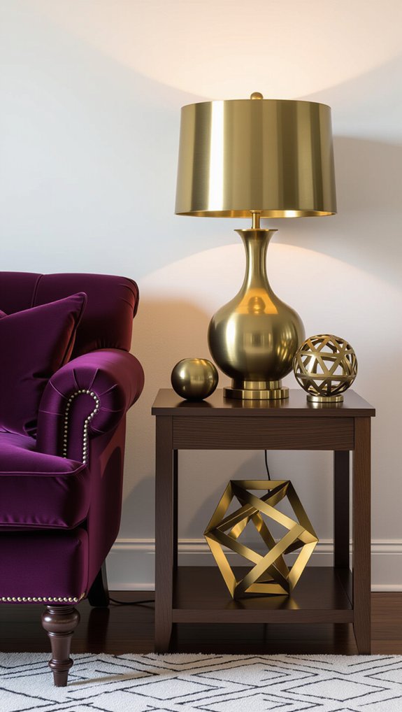 brass accents enhance vintage elegance