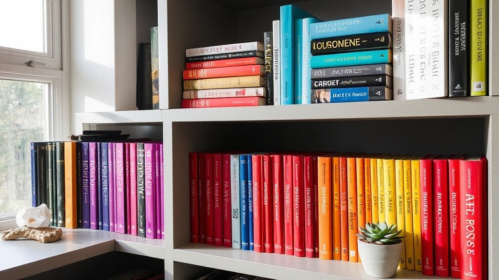 colorful bookshelf decor styling