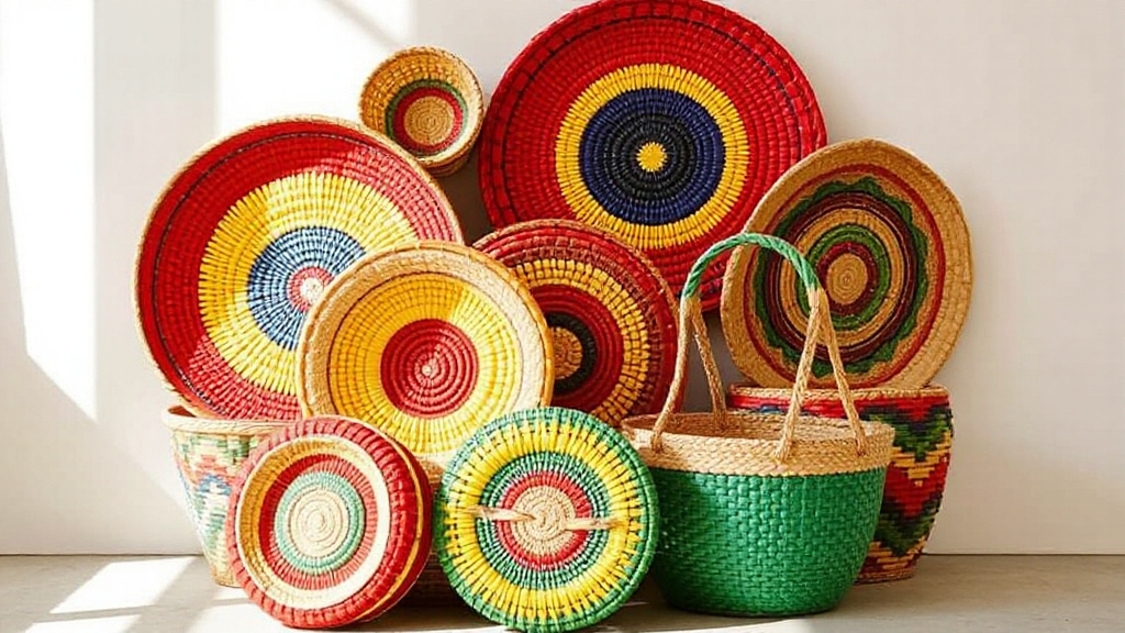 colorful woven basket organization