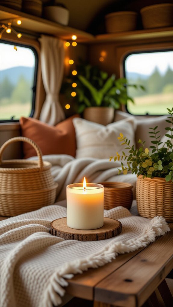 cozy candlelit camper ambiance