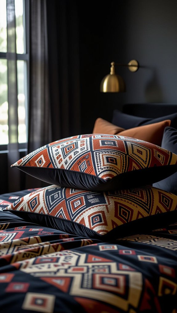 eclectic patterned pillow styling