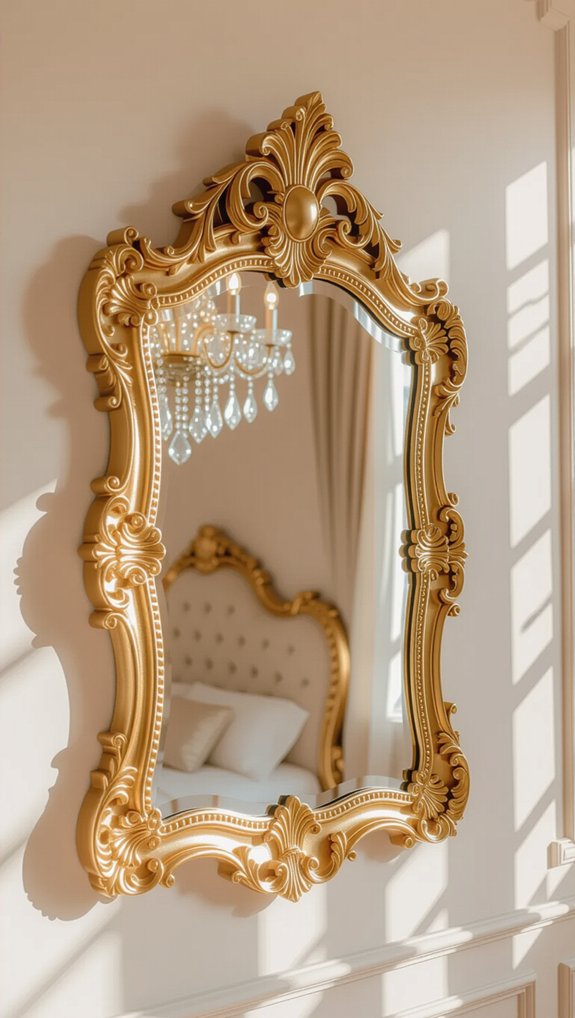 gilded mirror enhances rococo elegance