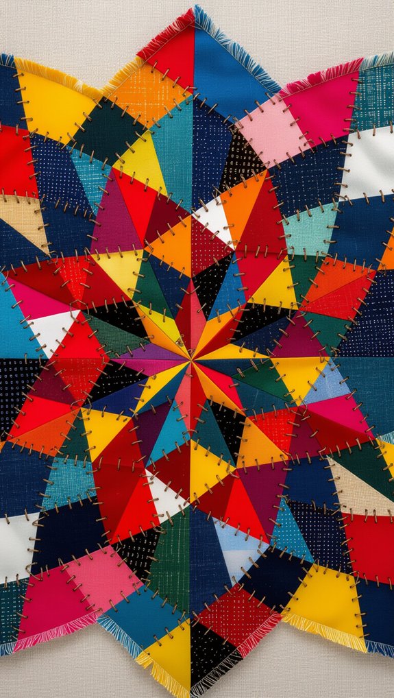 kaleidoscopic scrap quilt arrangement