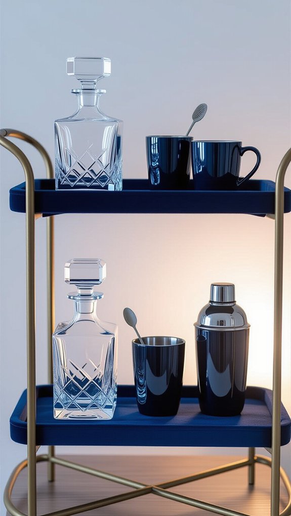 monochromatic bar cart styling