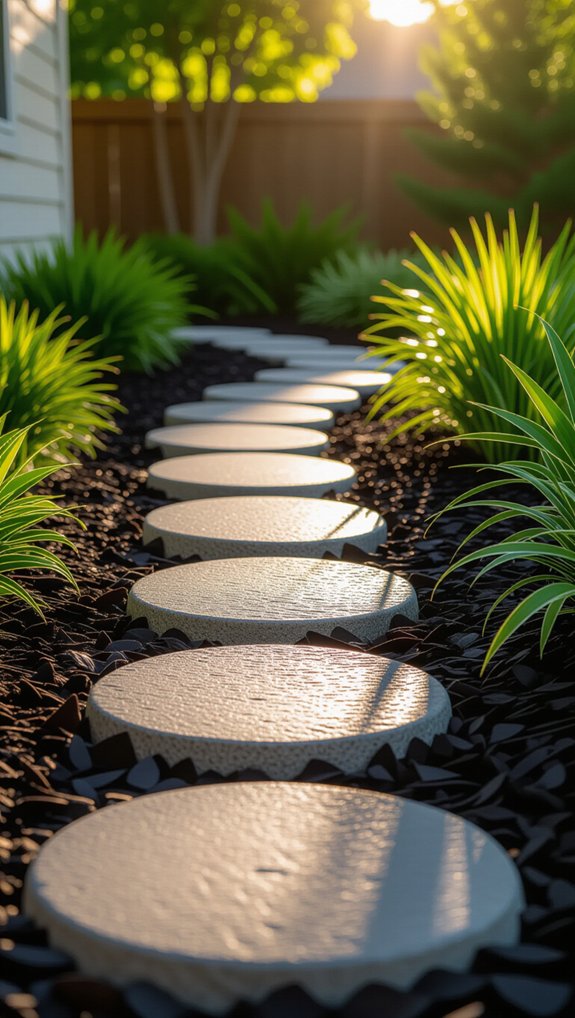 mulch and stepping stones patio
