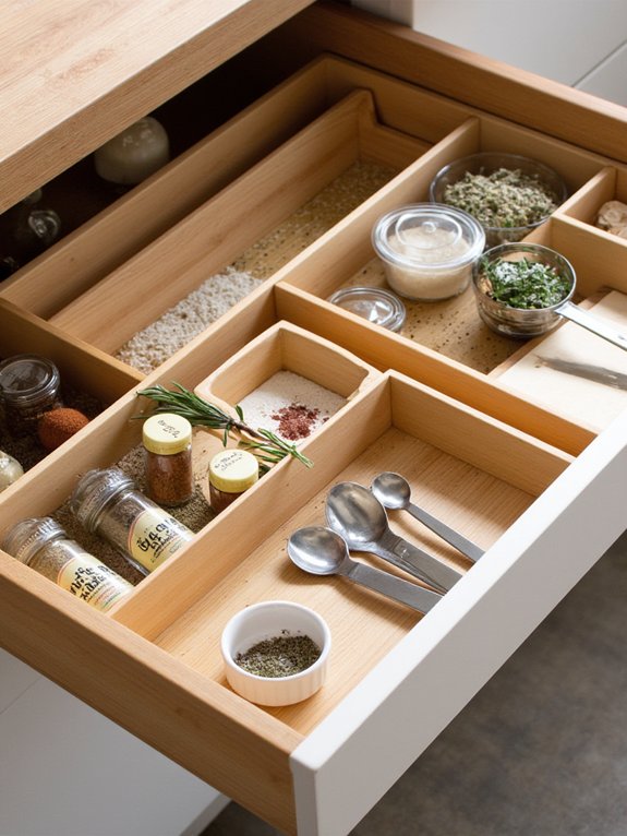 neatly segmented drawer organization