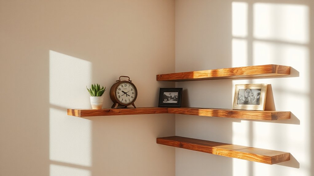 reclaimed wood corner shelves