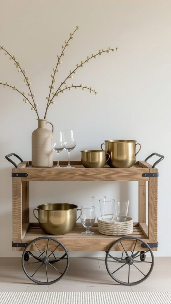 rustic wooden bar cart
