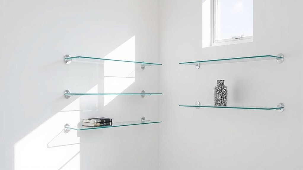 sleek glass corner shelves