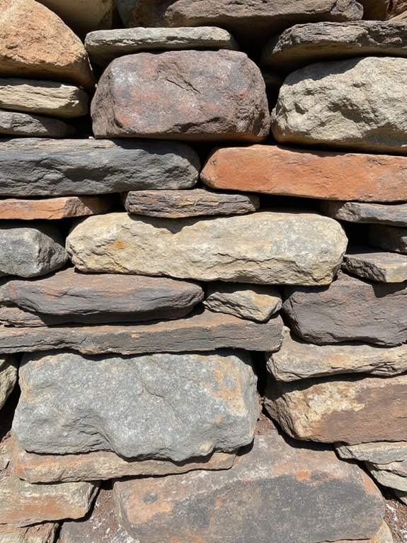 textured stacked stone fireplace