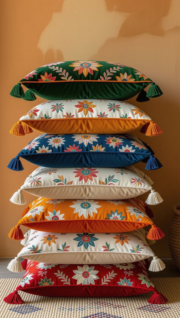 vintage maximalist pillow stacking