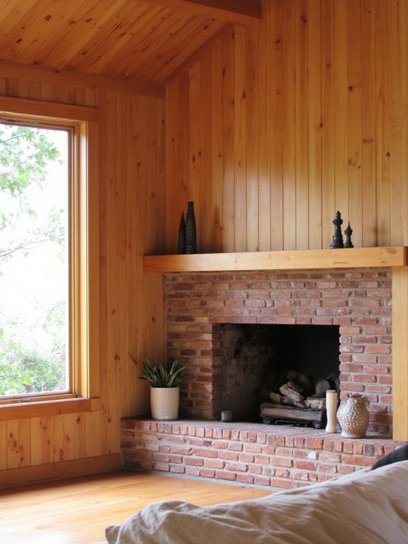 wood paneling fireplace makeover