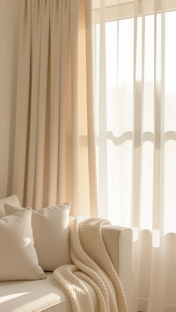 beige curtains white sheers