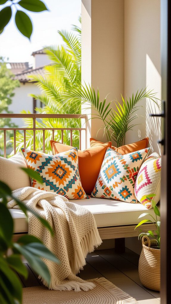boho balcony cushion styling