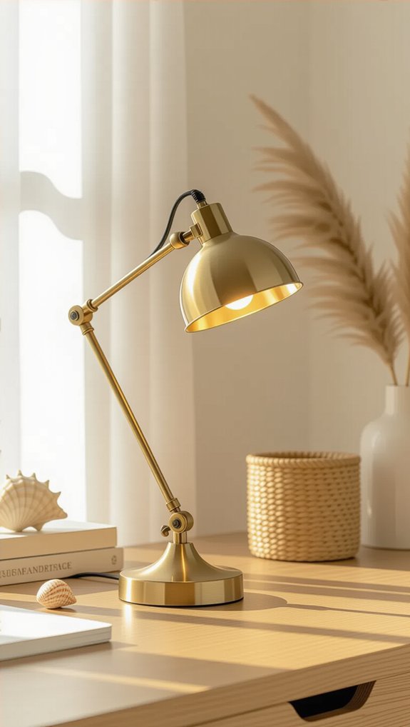 brass lamp enhances workspace brightness