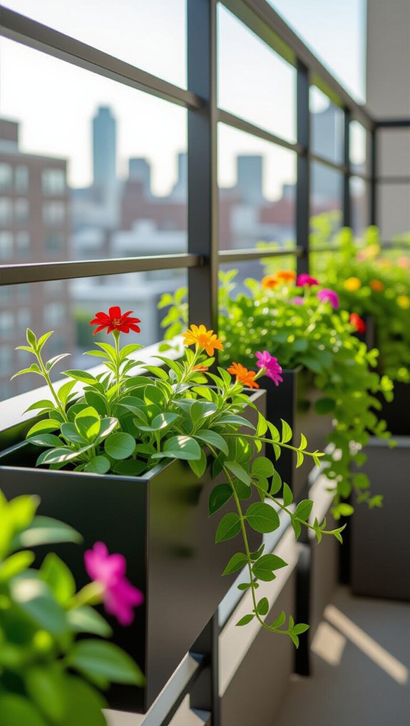 colorful balcony flower boxes