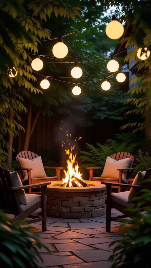 18 Outdoor String Lighting Ideas for Stunning Ambience 9 cozy fire pit ambiance