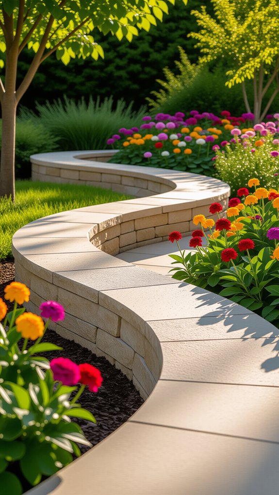 curved stone flower beds