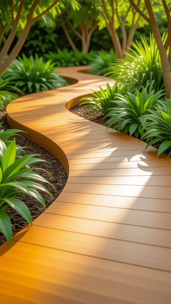 curved wooden garden paths