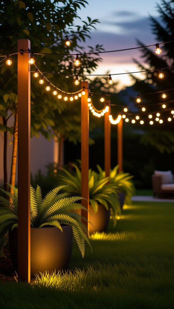 18 Outdoor String Lighting Ideas for Stunning Ambience 13 diy planter poles for lighting