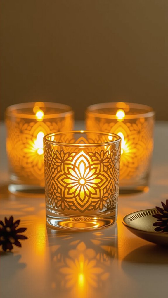 embossed glass candles glow