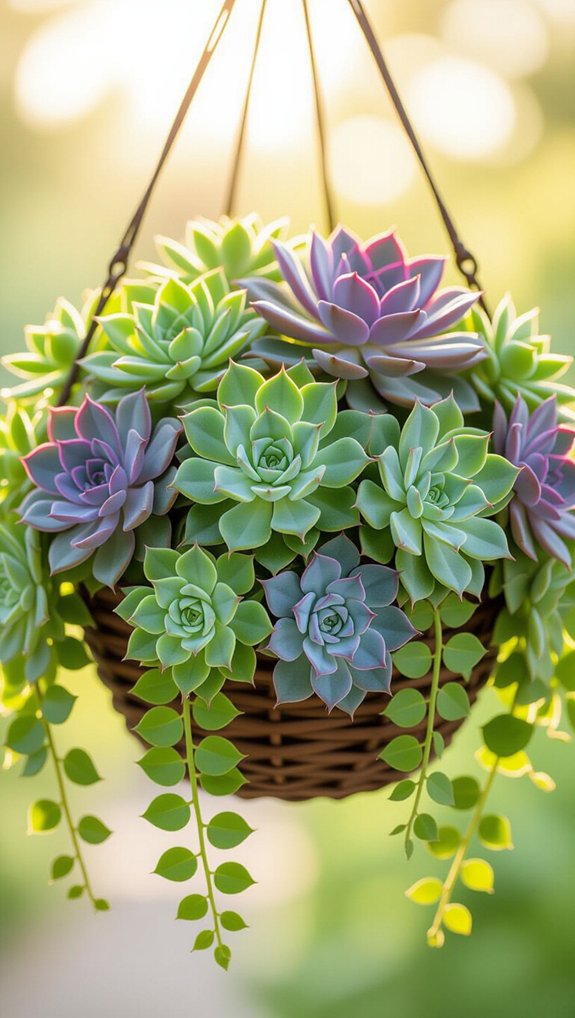hanging baskets with succulents