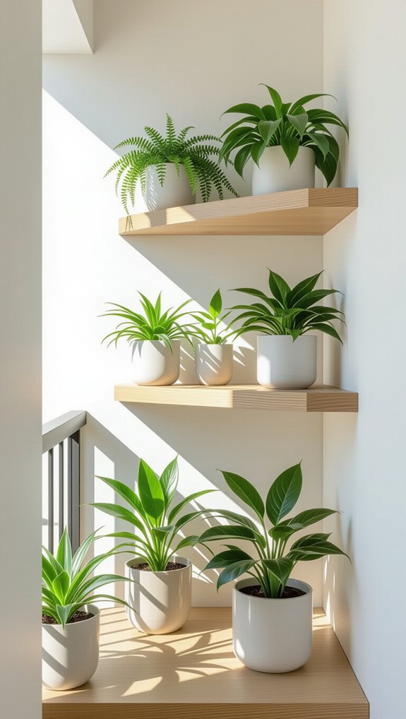 layered plant shelves maximize space