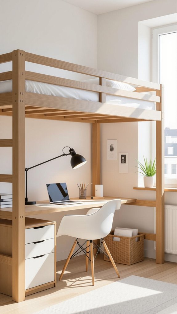 lofted bed study space
