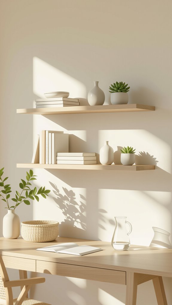 minimal coastal floating shelves
