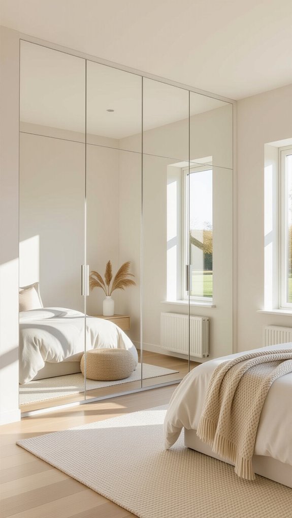 mirrored doors enhance depth