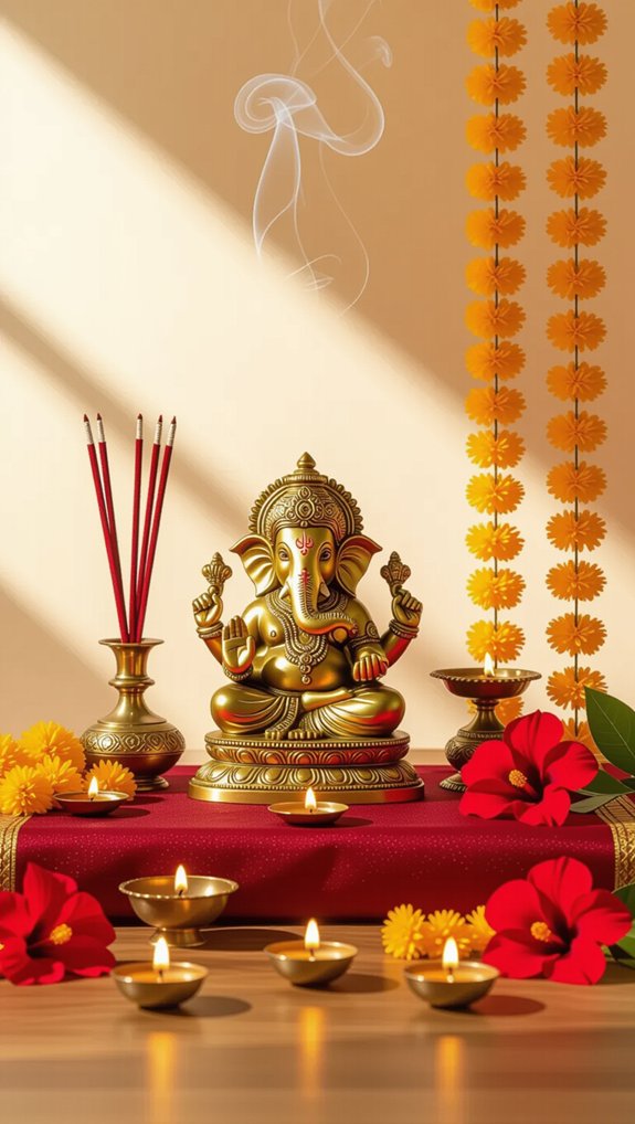 pooja temple incense setup