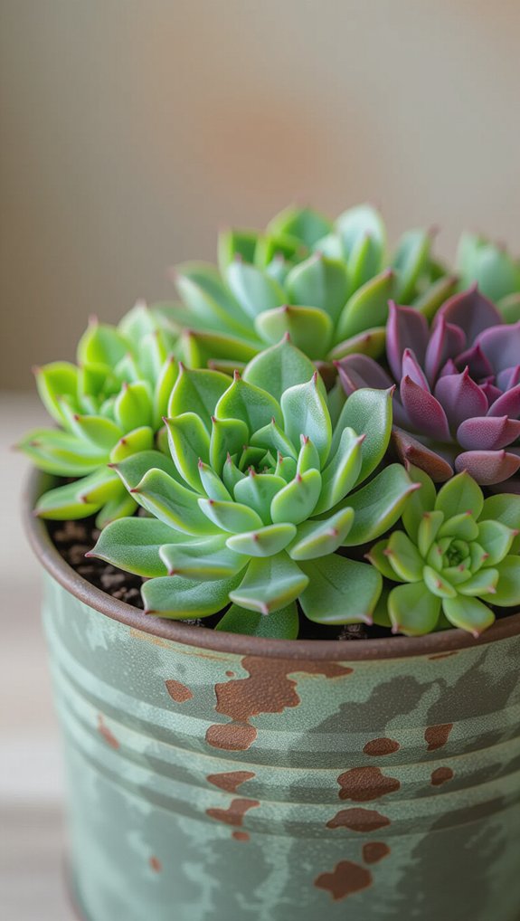 vintage tin succulent display