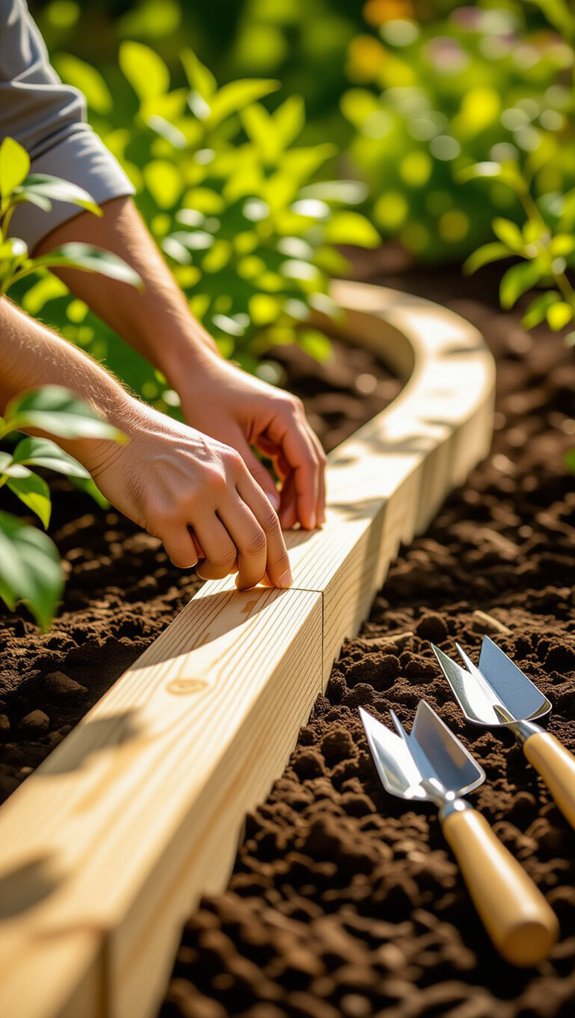 wooden garden edging installation