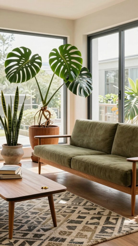 17 Mid Century Modern Living Room Ideas That Never Go Out of Style 14 architectural greenery for decor