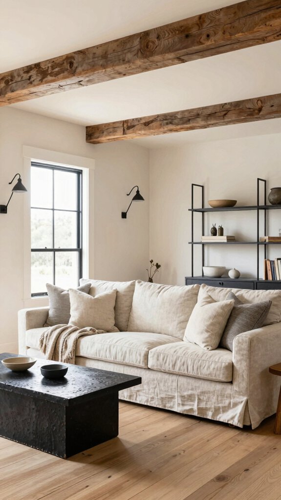 17 Modern Farmhouse Living Room Ideas for a Warm and Timeless Style 5 black metal accent details