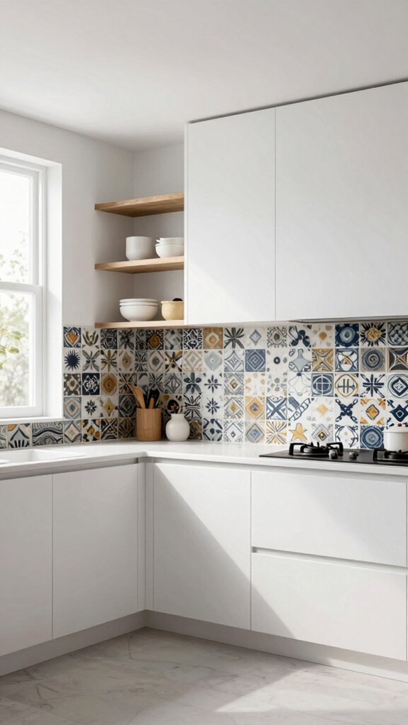16 Kitchens Without Upper Cabinets for an Open and Airy Feel 6 bold textured colorful backsplashes