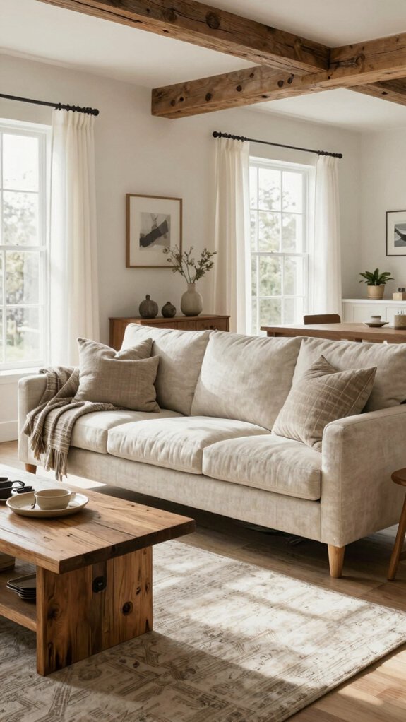 17 Modern Farmhouse Living Room Ideas for a Warm and Timeless Style 4 comfy characterful farmhouse sofa