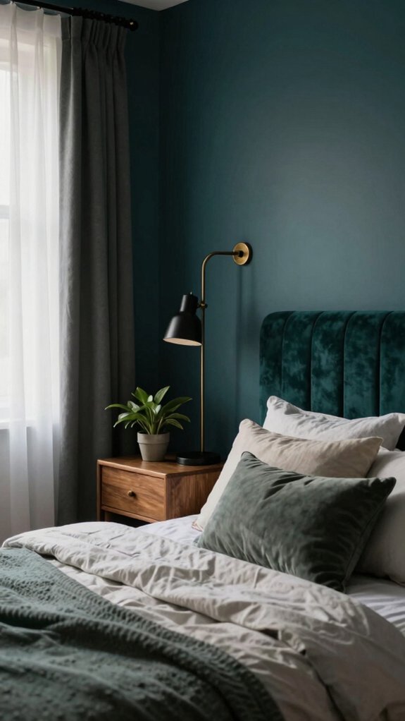 cozy spacious dark teal bedroom