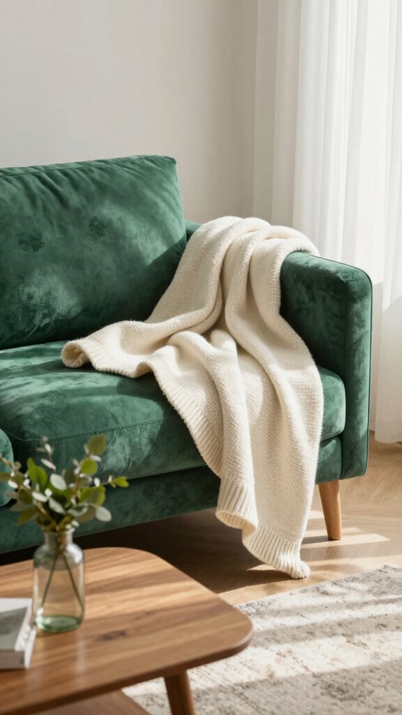 15 Green Couch Living Room Ideas That Feel Fresh and Balanced 12 cozy styled throw blankets