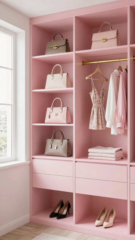 curated pink closet shelving