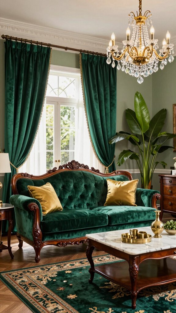elegant emerald green living room