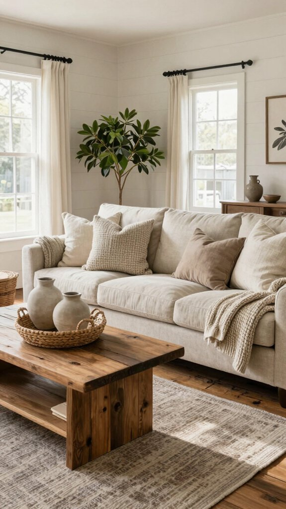 17 Modern Farmhouse Living Room Ideas for a Warm and Timeless Style 6 layered textures create warmth