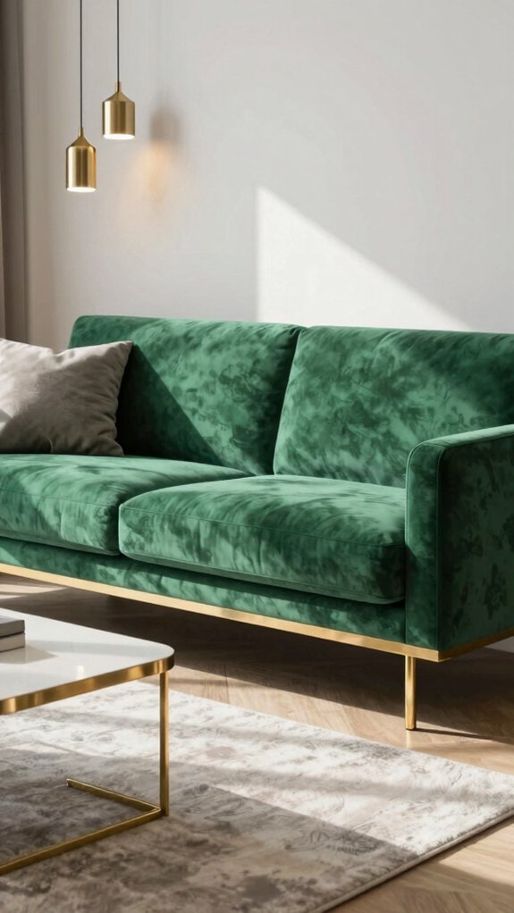 15 Green Couch Living Room Ideas That Feel Fresh and Balanced 11 metal accents enhance contrast