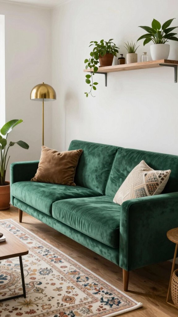 15 Green Couch Living Room Ideas That Feel Fresh and Balanced 13 modern elegance meets vintage charm