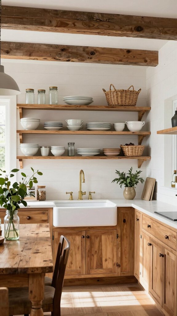 16 Kitchens Without Upper Cabinets for an Open and Airy Feel 13 open shelving for warmth