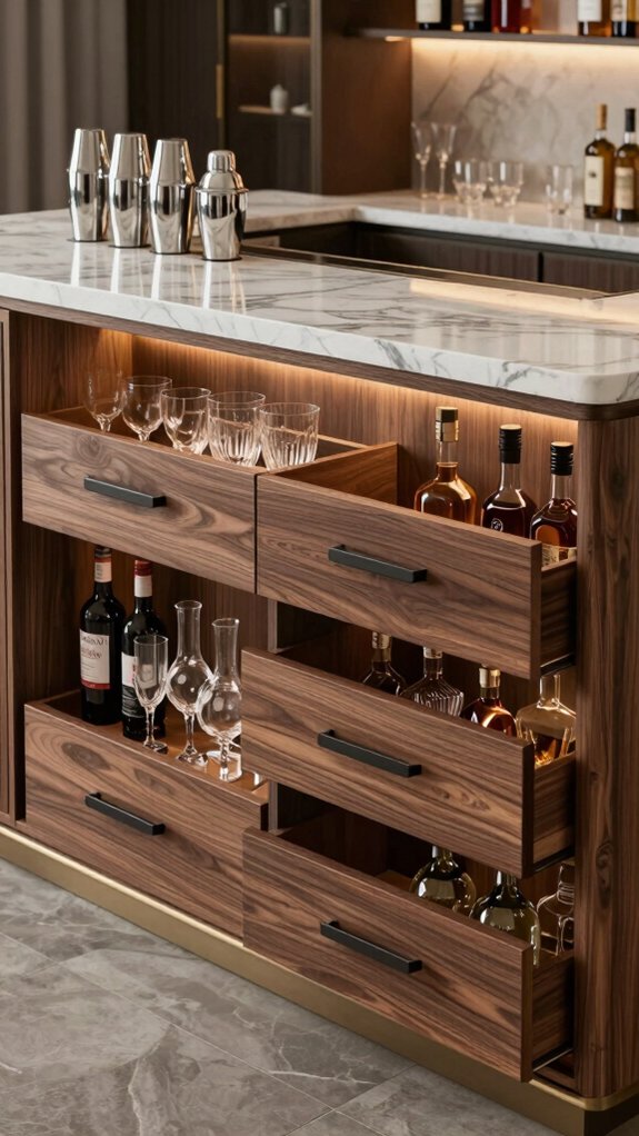 14 Under Bar Counter Ideas for Storage and Style 9 organized bar accessory drawers