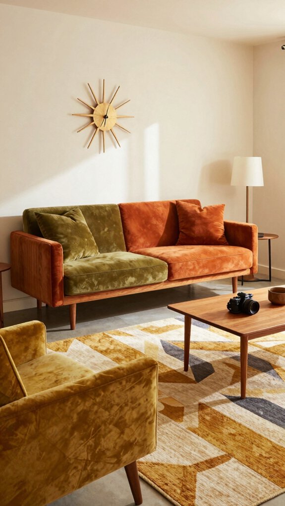 17 Mid Century Modern Living Room Ideas That Never Go Out of Style 9 retro color palette harmony