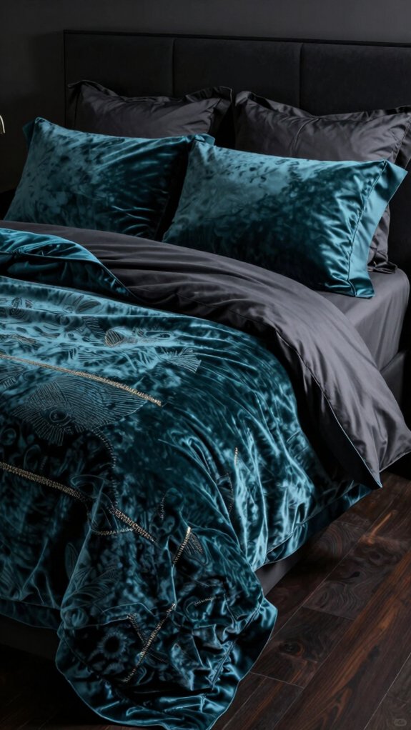 textured dark teal bedding