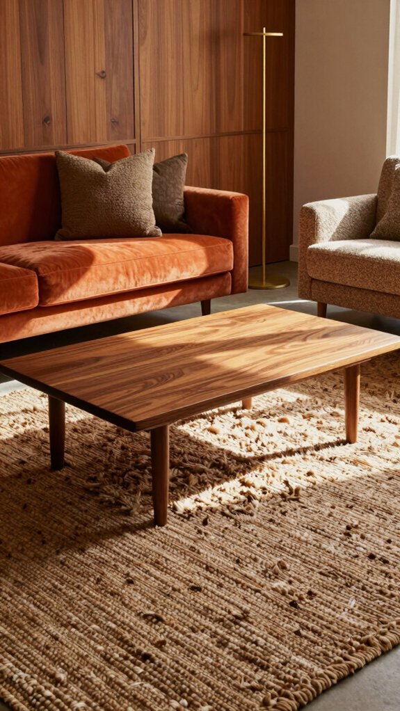 17 Mid Century Modern Living Room Ideas That Never Go Out of Style 16 textured rugs enhance cozy interiors