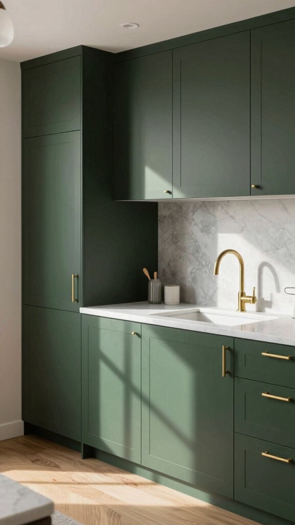 warm inviting dark green kitchens